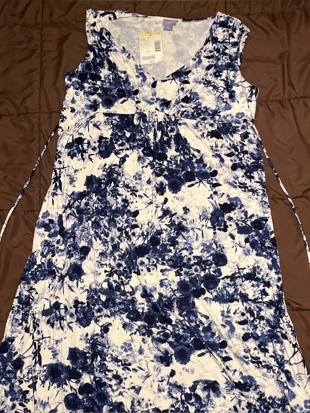 Laura Scott Dress Large Petite Sleeveless Floral Blue And White 60 NWT Buy Now